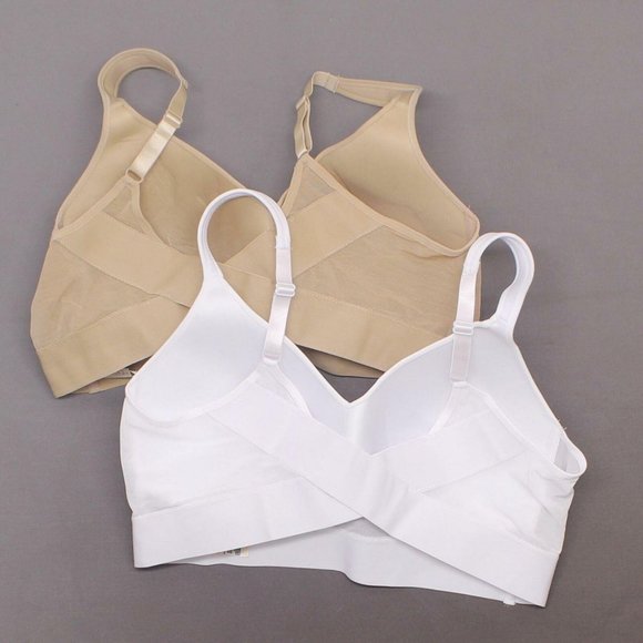 2 Pack Mesh Back Molded Cup Bras White Nude 1X - Picture 2 of 5